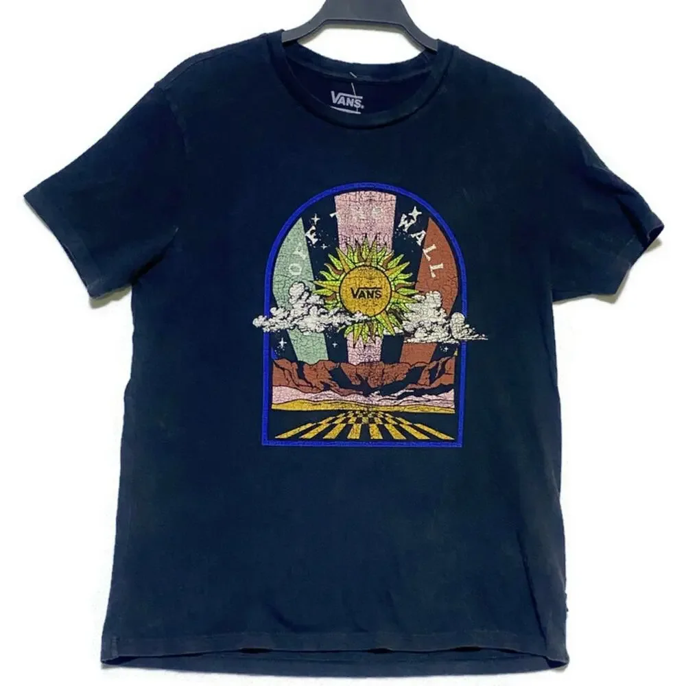 Vans Off-The-Wall T-Shirt Youth Medium Road Burn Pigment Wash Black NEW